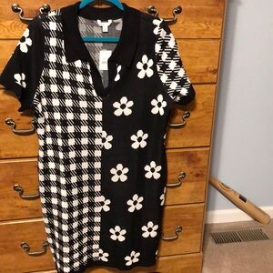 NWT Cato Black and white checkered floral sweater dress XL